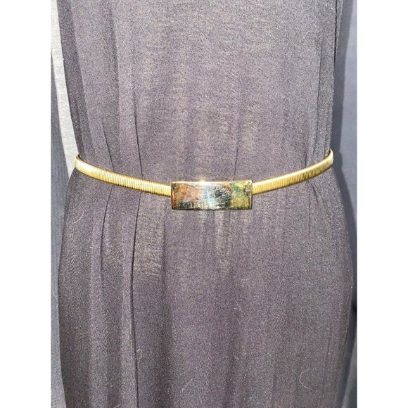 Stretch Belt 70s Disco Vintage Gold Tone Adjustable Metal Rectangular Clasp - Picture 2 of 7
